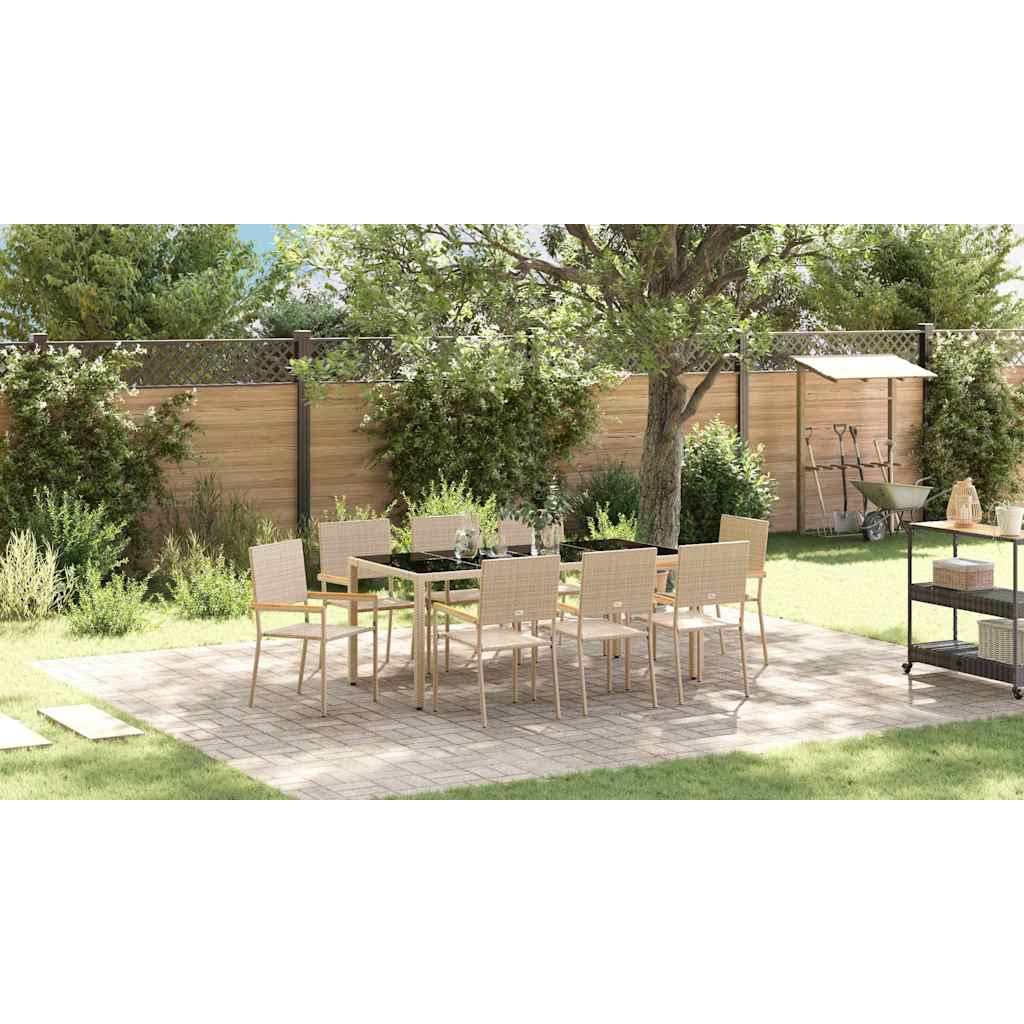 Set da Pranzo per Giardino 9 pcs Beige polyrattan