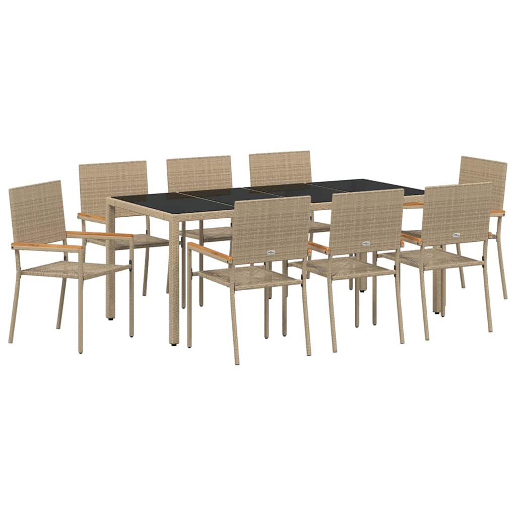 Set da Pranzo per Giardino 9 pcs Beige polyrattan