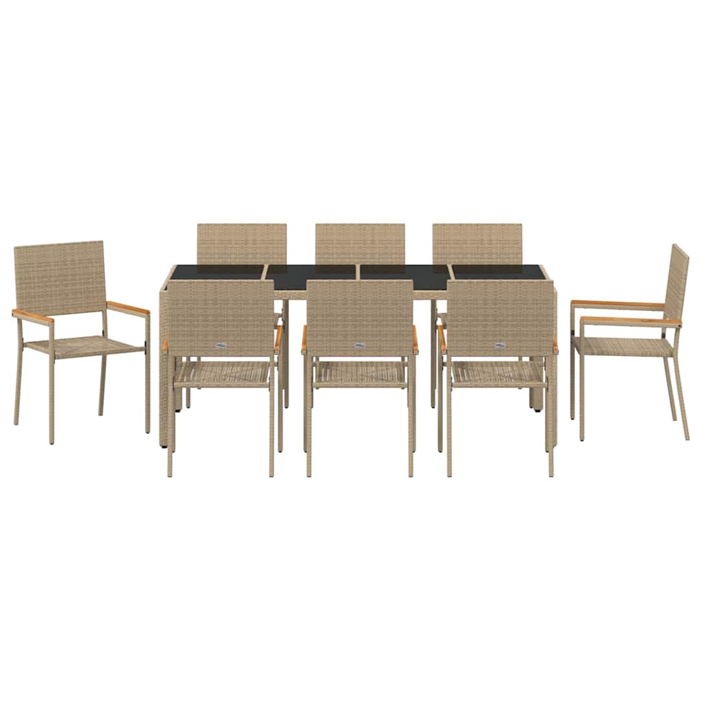 Set da Pranzo per Giardino 9 pcs Beige polyrattan
