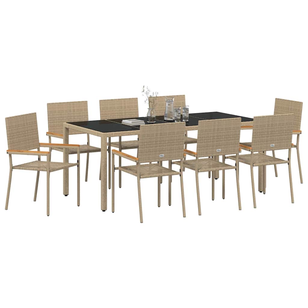 Set da Pranzo per Giardino 9 pcs Beige polyrattan