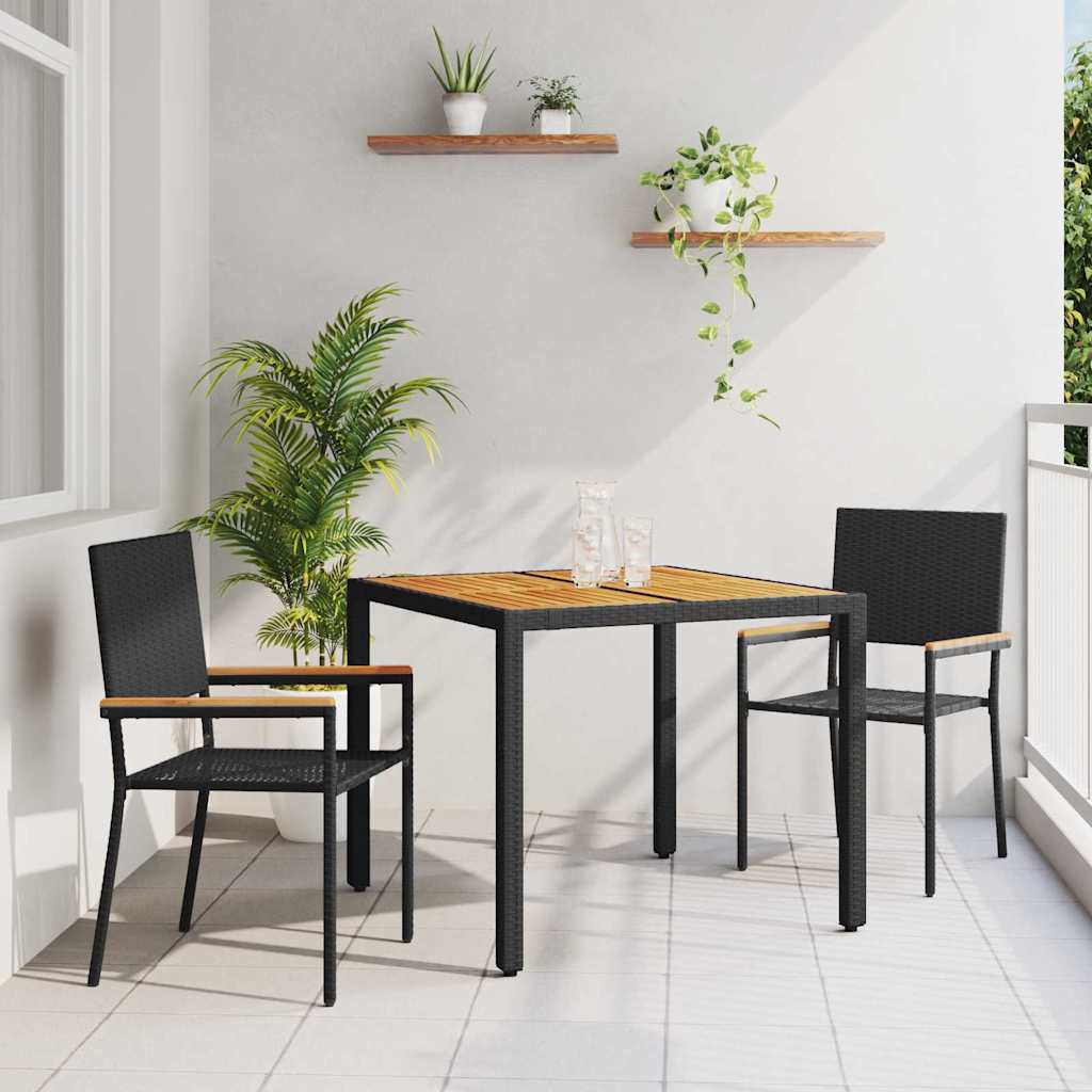Set da Pranzo per Giardino 3 pcs Nero polyrattan
