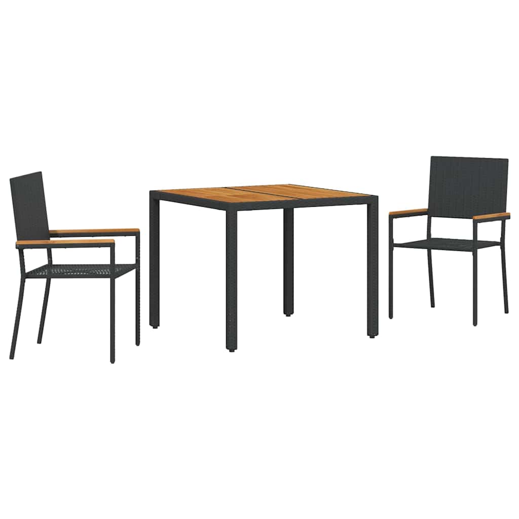 Set da Pranzo per Giardino 3 pcs Nero polyrattan