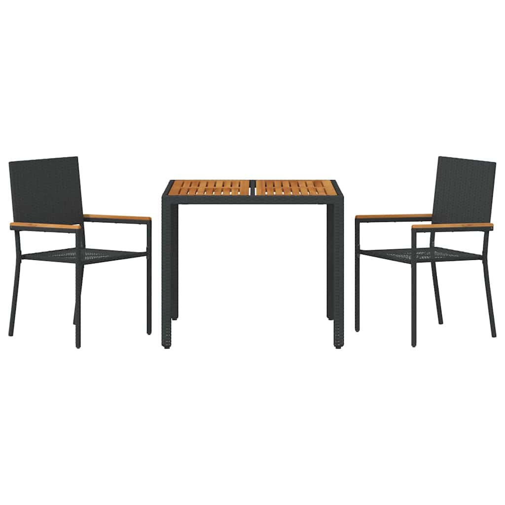 Set da Pranzo per Giardino 3 pcs Nero polyrattan