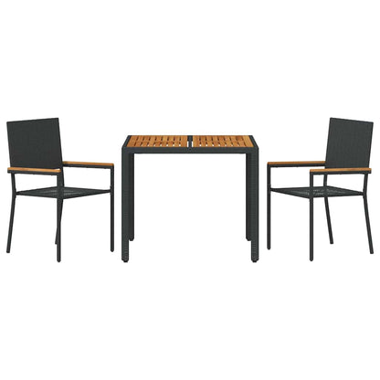 Set da Pranzo per Giardino 3 pcs Nero polyrattan
