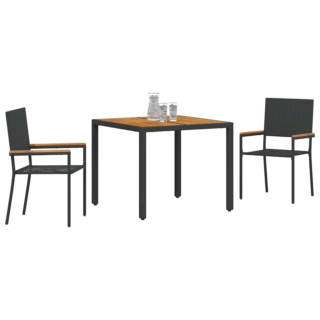 Set da Pranzo per Giardino 3 pcs Nero polyrattan