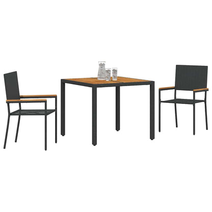 Set da Pranzo per Giardino 3 pcs Nero polyrattan