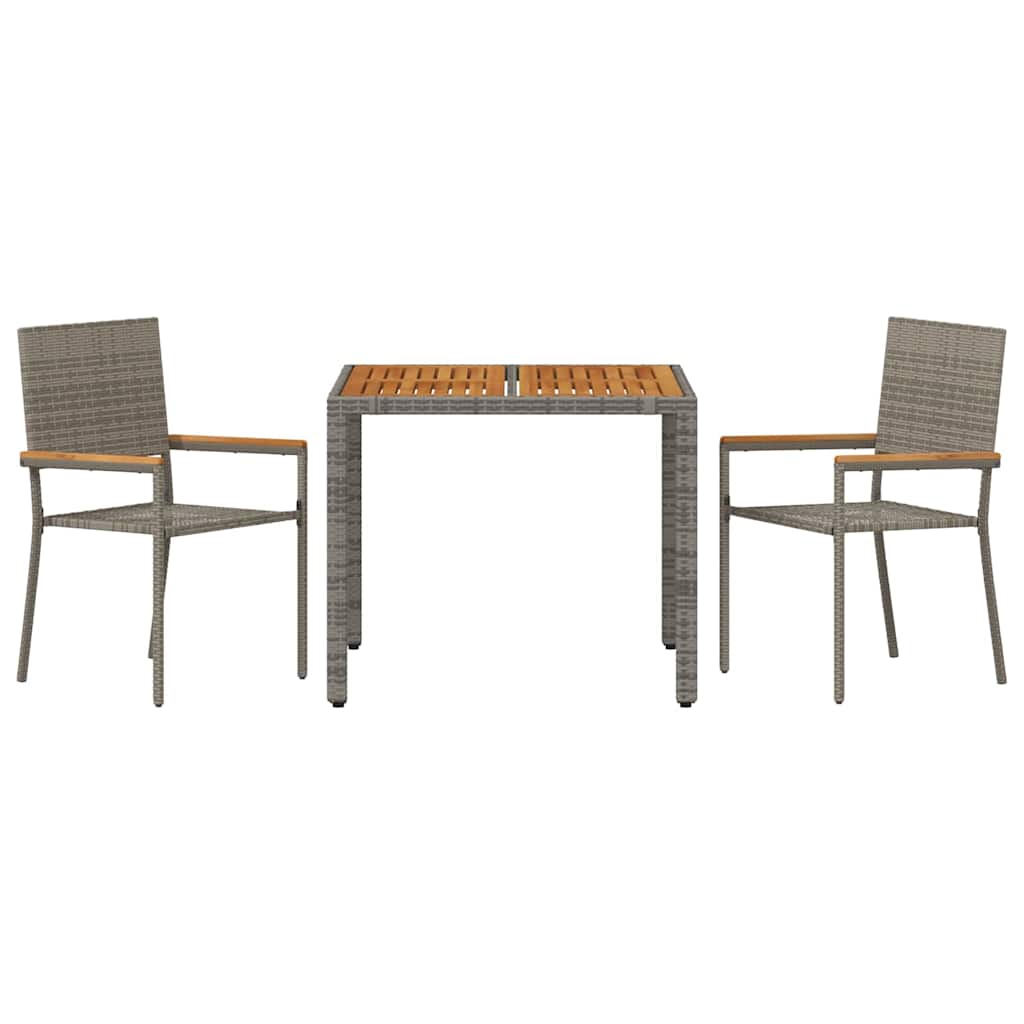 Set da Pranzo per Giardino 3 pcs Grigio polyrattan