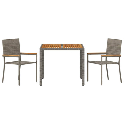 Set da Pranzo per Giardino 3 pcs Grigio polyrattan