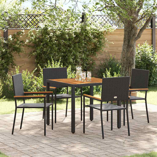 Set da Pranzo per Giardino 5 pcs Nero polyrattan