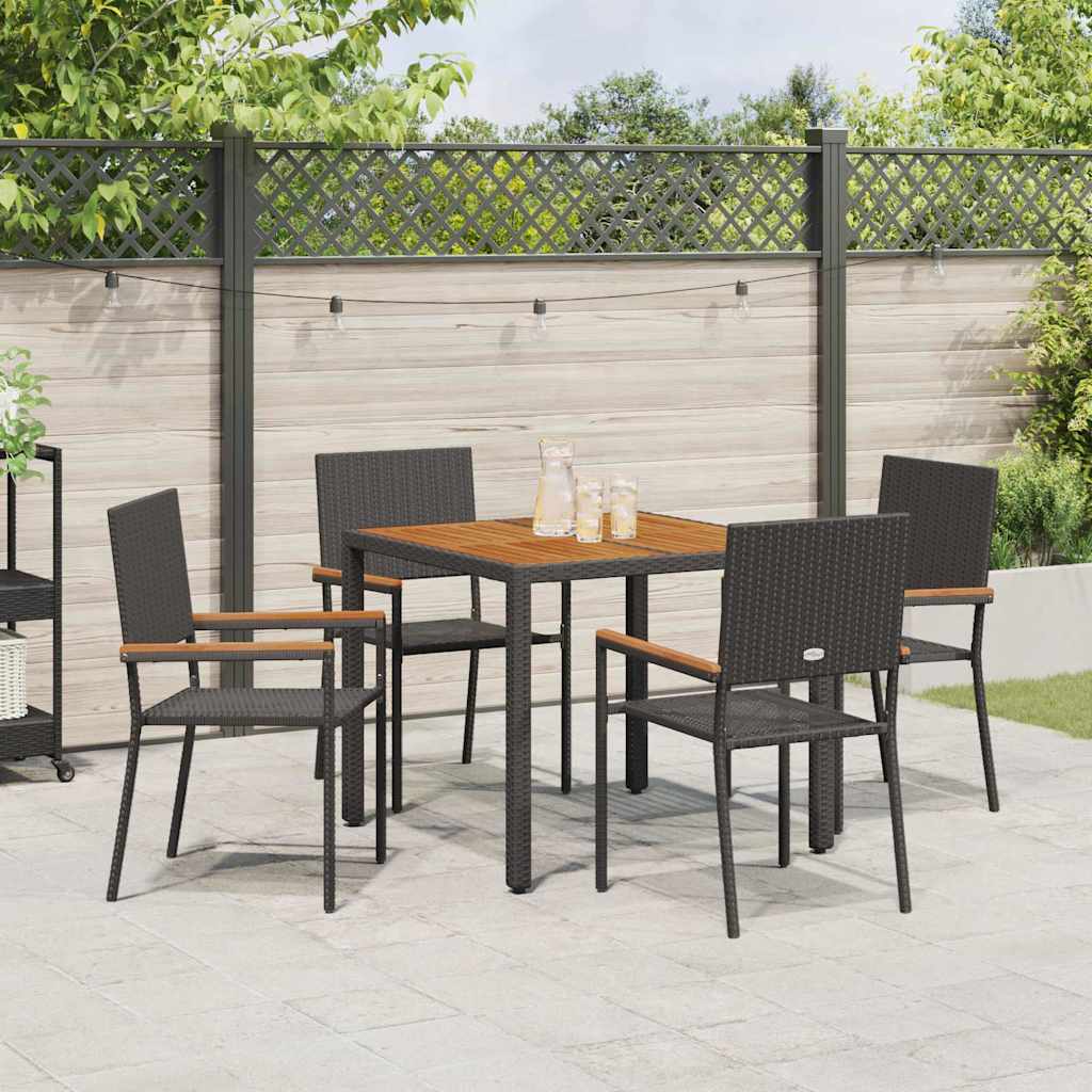 Set da Pranzo per Giardino 5 pcs Nero polyrattan