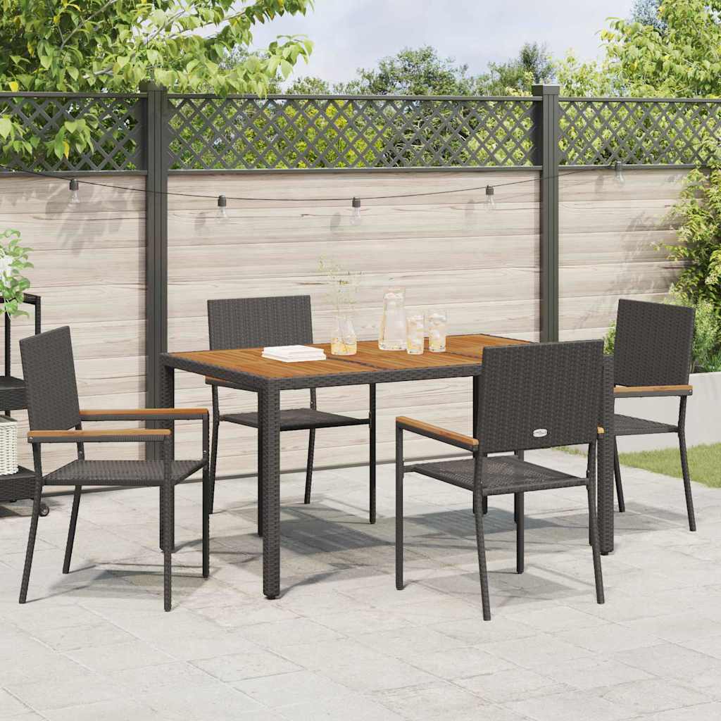 Set da Pranzo per Giardino 5 pcs Nero polyrattan