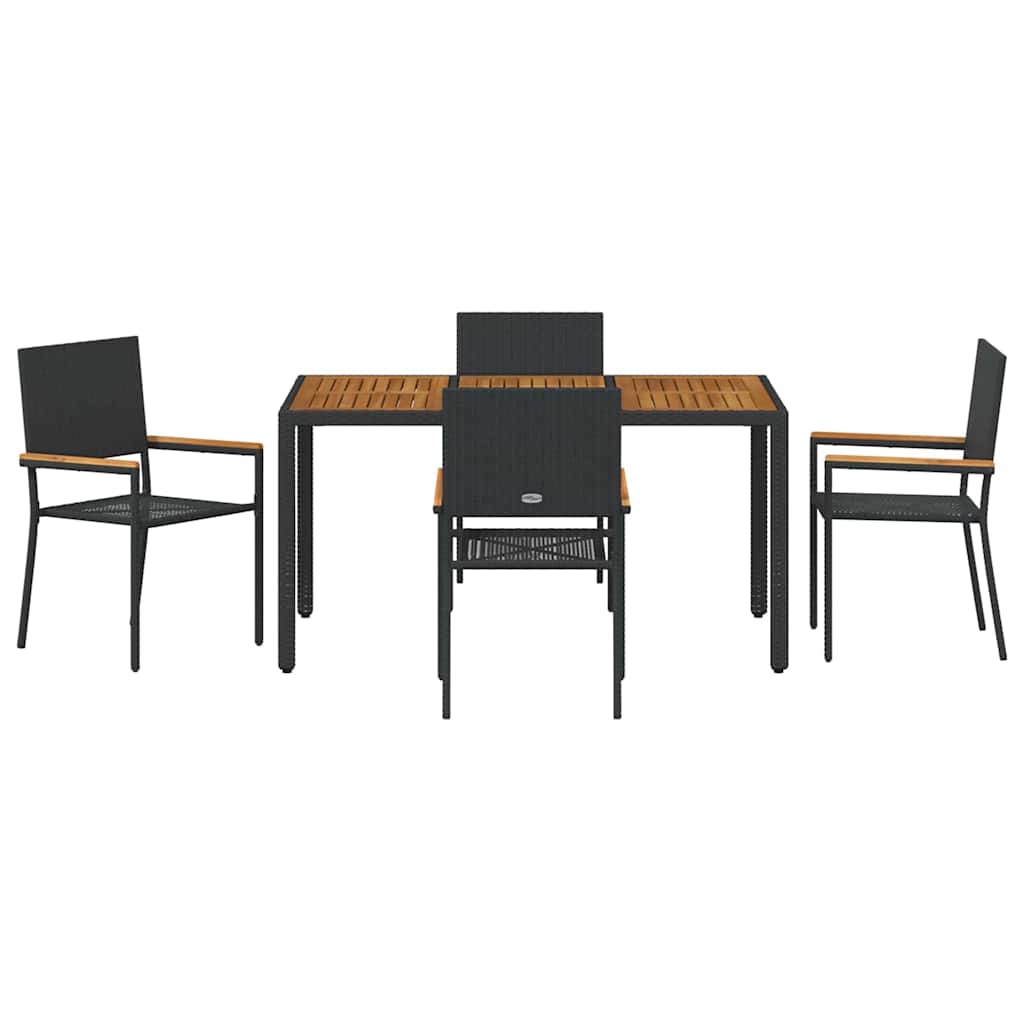 Set da Pranzo per Giardino 5 pcs Nero polyrattan