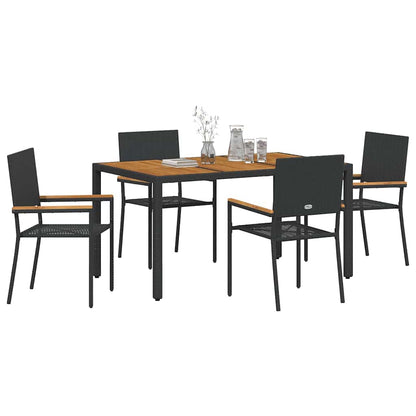 Set da Pranzo per Giardino 5 pcs Nero polyrattan