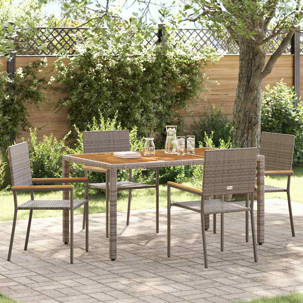 Set da Pranzo per Giardino 5 pcs Grigio polyrattan