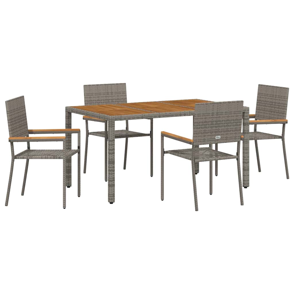 Set da Pranzo per Giardino 5 pcs Grigio polyrattan