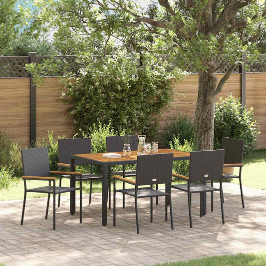 Set da Pranzo per Giardino 7 pcs Nero polyrattan