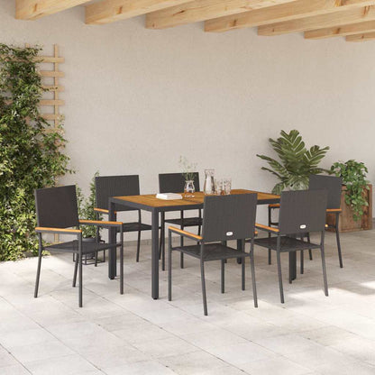 Set da Pranzo per Giardino 7 pcs Nero polyrattan