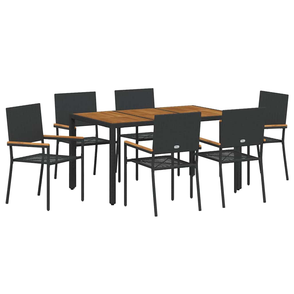 Set da Pranzo per Giardino 7 pcs Nero polyrattan