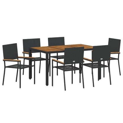 Set da Pranzo per Giardino 7 pcs Nero polyrattan