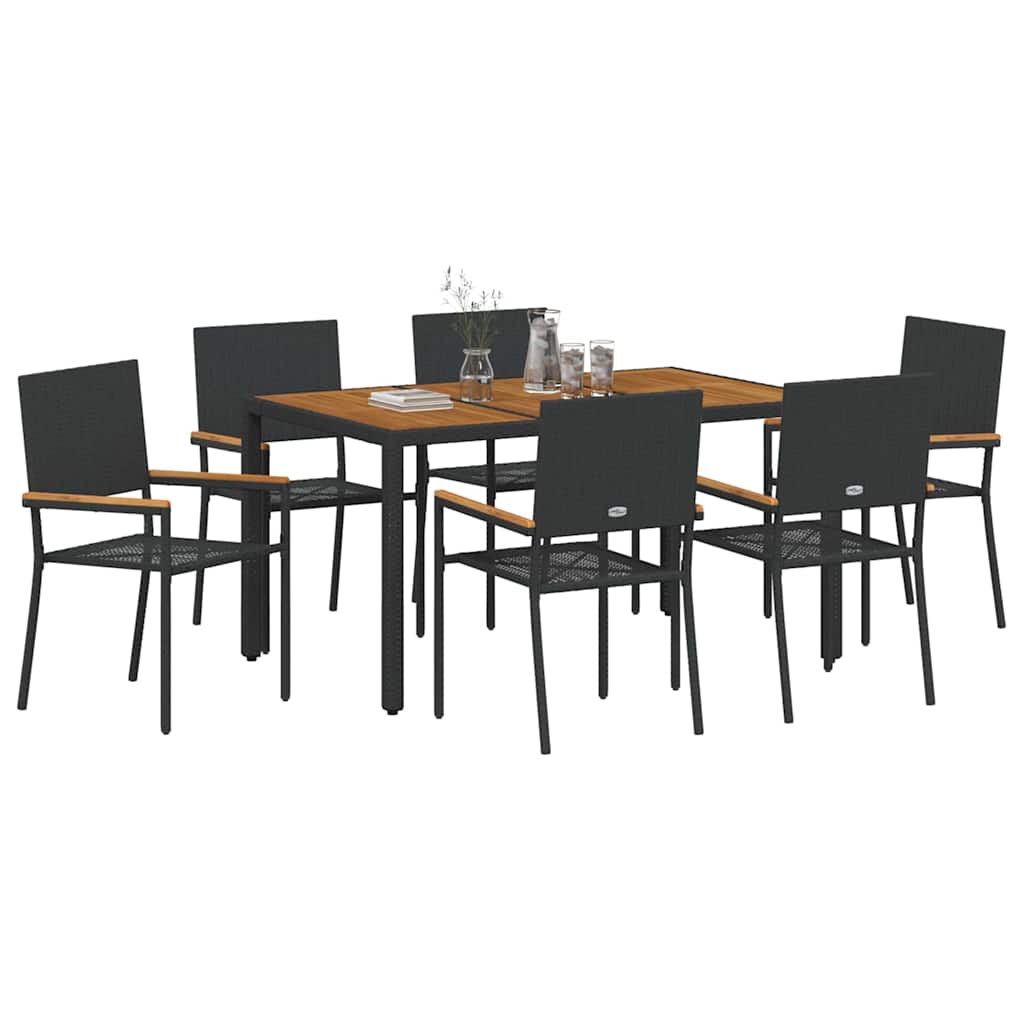 Set da Pranzo per Giardino 7 pcs Nero polyrattan
