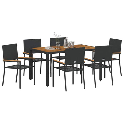 Set da Pranzo per Giardino 7 pcs Nero polyrattan
