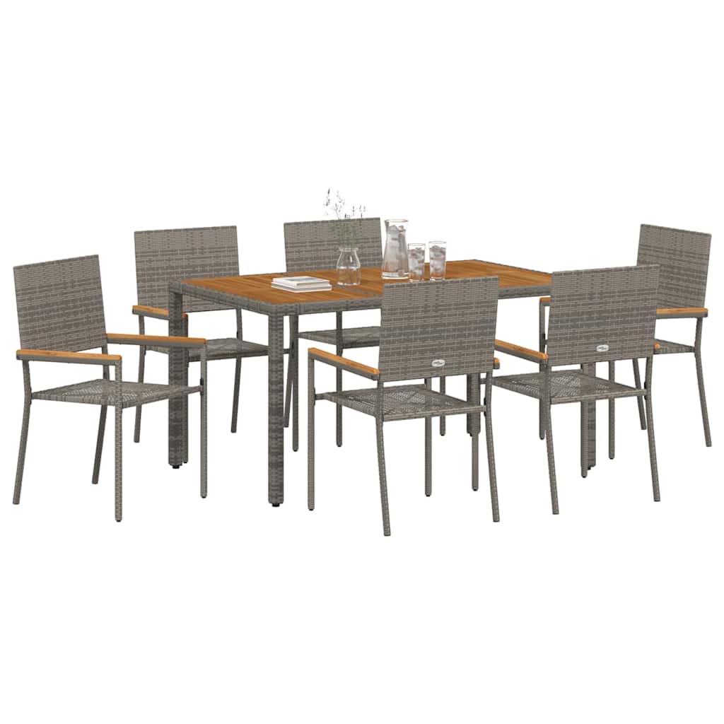 Set da Pranzo per Giardino 7 pcs Grigio polyrattan | homemem39