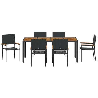 Set da Pranzo per Giardino 7 pcs Nero polyrattan