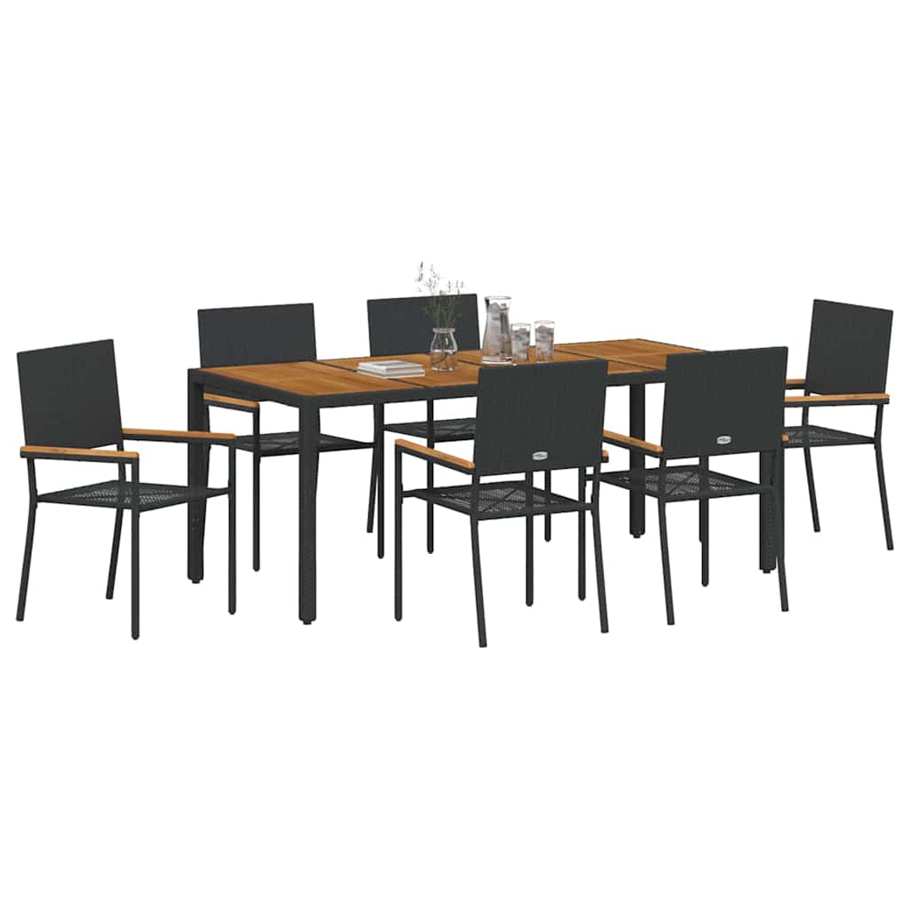Set da Pranzo per Giardino 7 pcs Nero polyrattan
