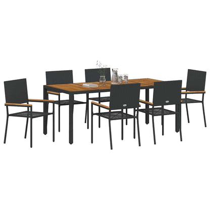 Set da Pranzo per Giardino 7 pcs Nero polyrattan