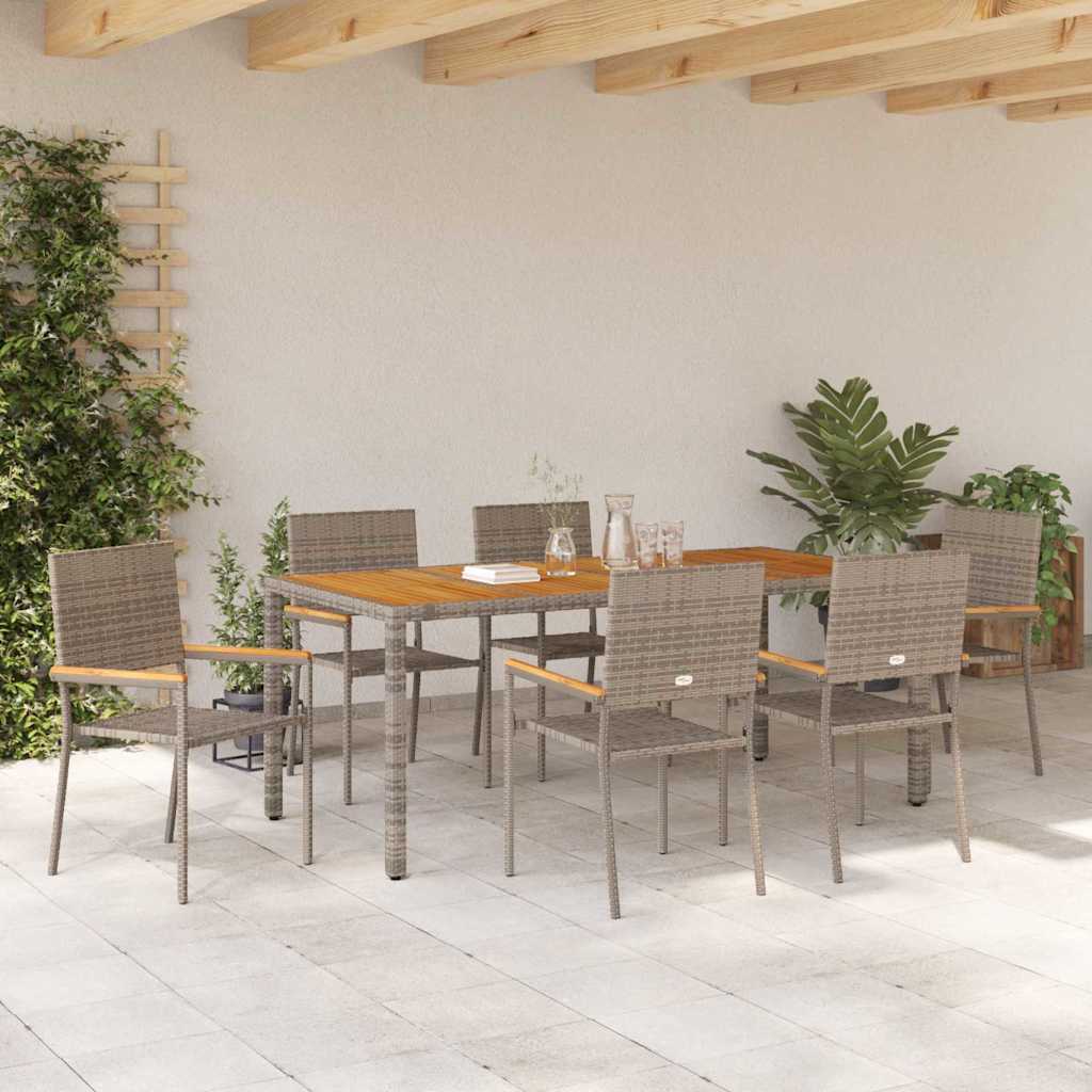 Set da Pranzo per Giardino 7 pcs Grigio polyrattan