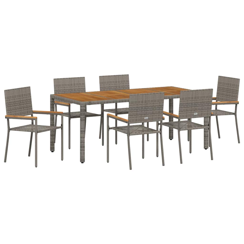 Set da Pranzo per Giardino 7 pcs Grigio polyrattan