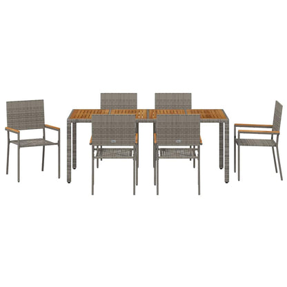 Set da Pranzo per Giardino 7 pcs Grigio polyrattan