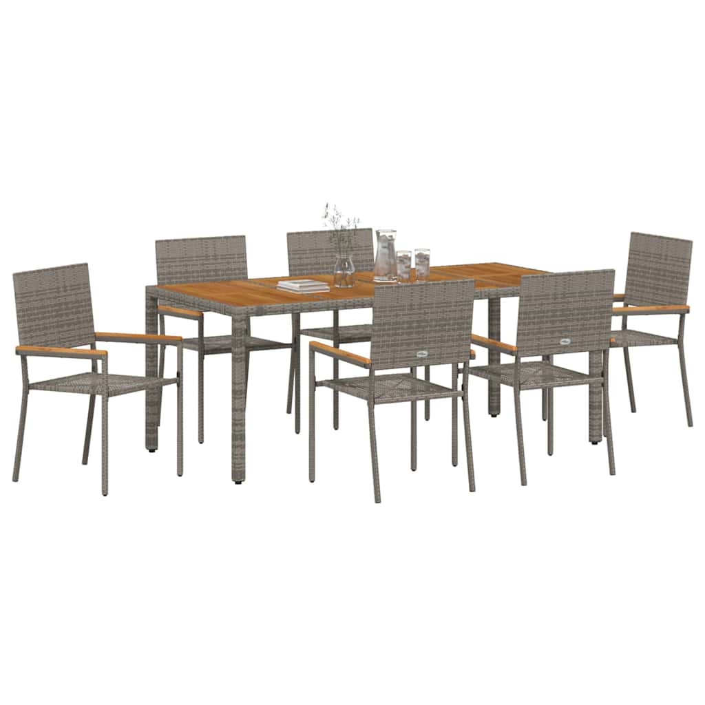 Set da Pranzo per Giardino 7 pcs Grigio polyrattan