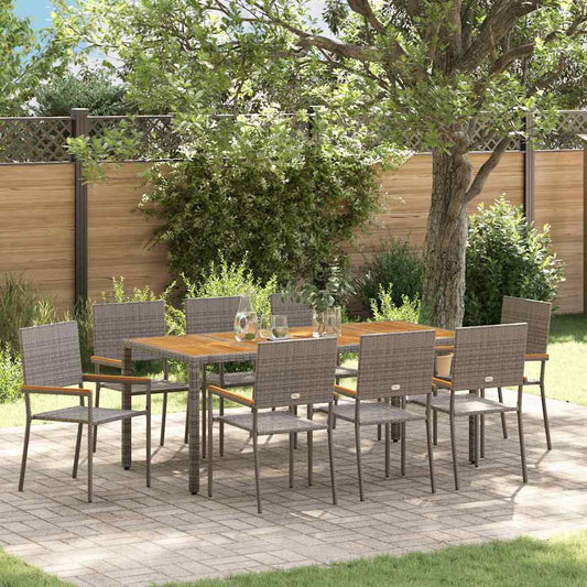 Set da Pranzo per Giardino 9 pcs Grigio polyrattan