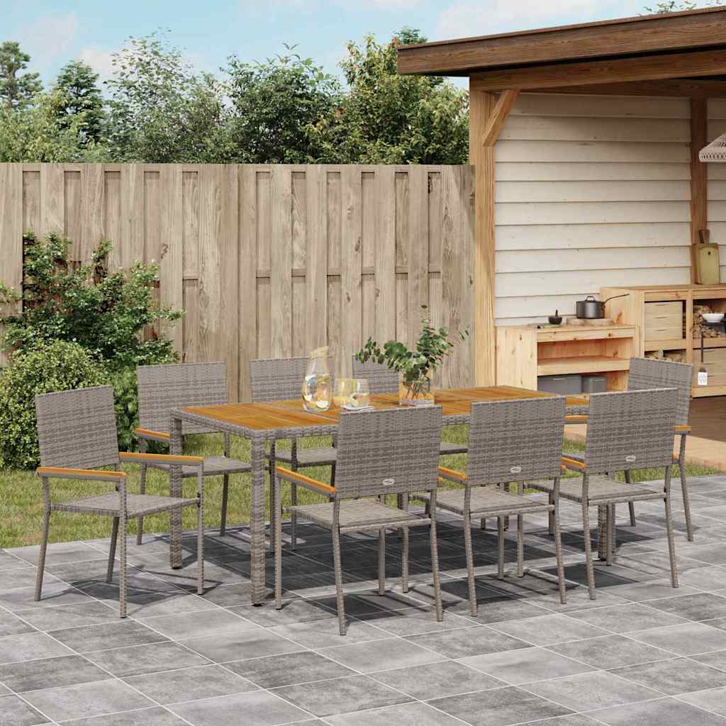 Set da Pranzo per Giardino 9 pcs Grigio polyrattan