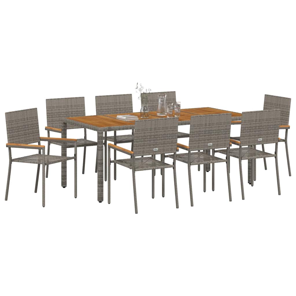 Set da Pranzo per Giardino 9 pcs Grigio polyrattan