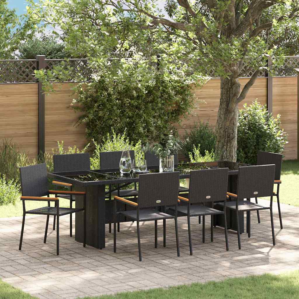 Set da Pranzo per Giardino 9 pcs Nero polyrattan | homemem39