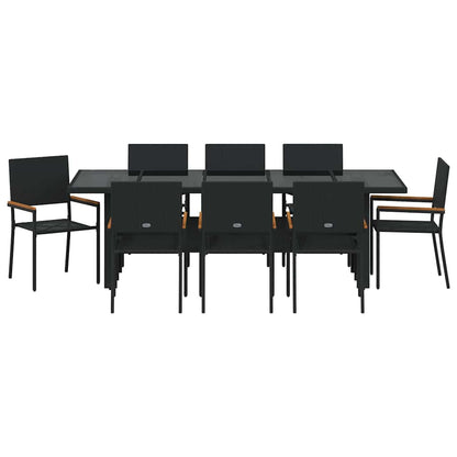 Set da Pranzo per Giardino 9 pcs Nero polyrattan | homemem39