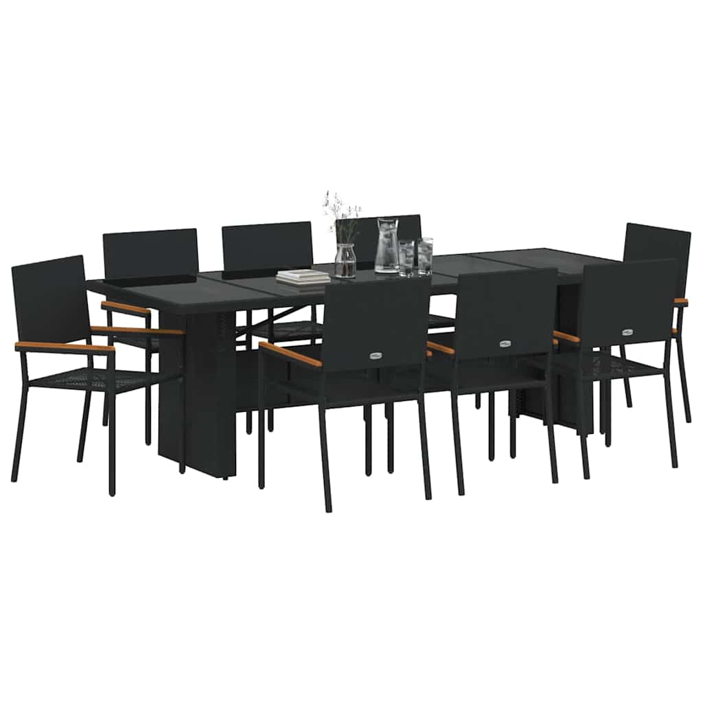 Set da Pranzo per Giardino 9 pcs Nero polyrattan | homemem39