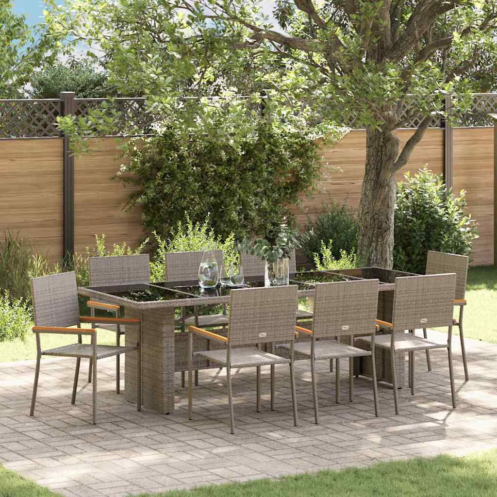Set da Pranzo per Giardino 9 pcs Grigio Poly Rattan - homemem39