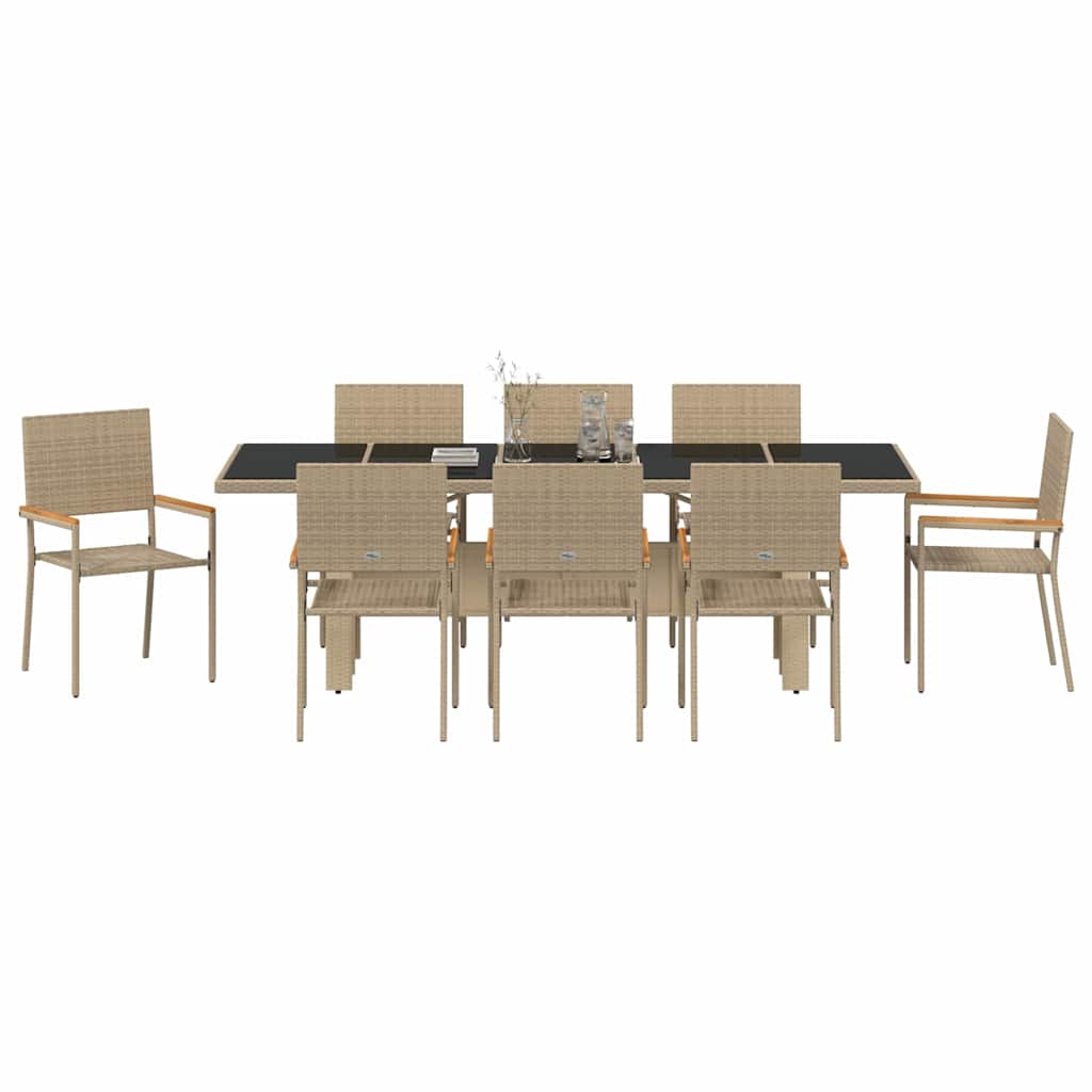 Set da Pranzo per Giardino 9 pcs Beige Poly Rattan - homemem39