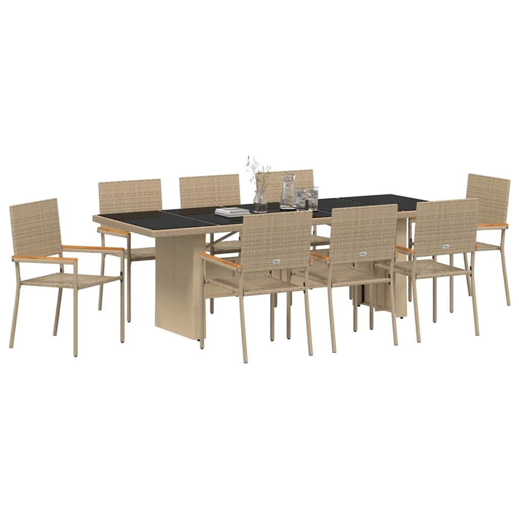 Set da Pranzo per Giardino 9 pcs Beige Poly Rattan - homemem39