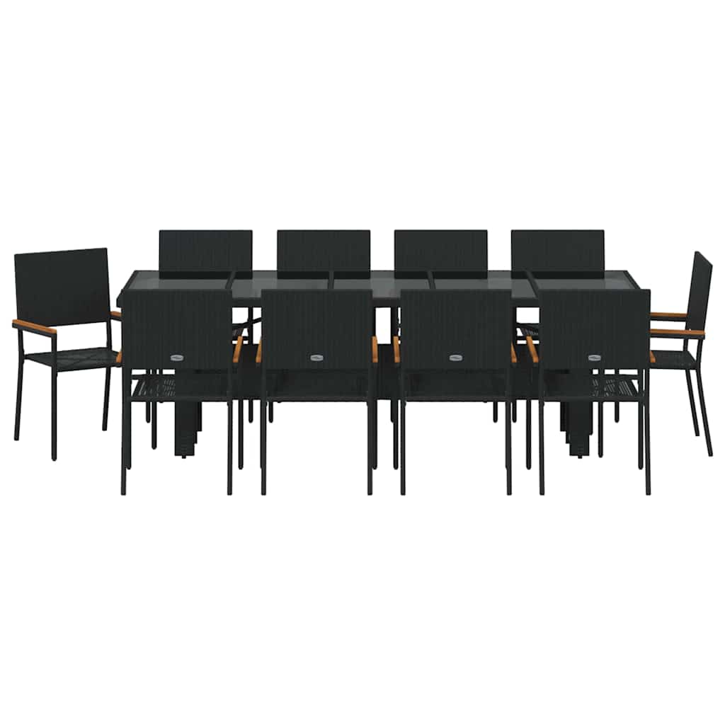 Set da Pranzo per Giardino 11 pcs Nero polyrattan | homemem39