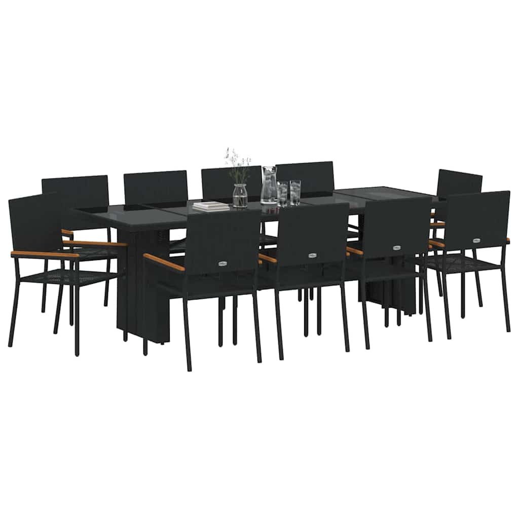 Set da Pranzo per Giardino 11 pcs Nero polyrattan | homemem39