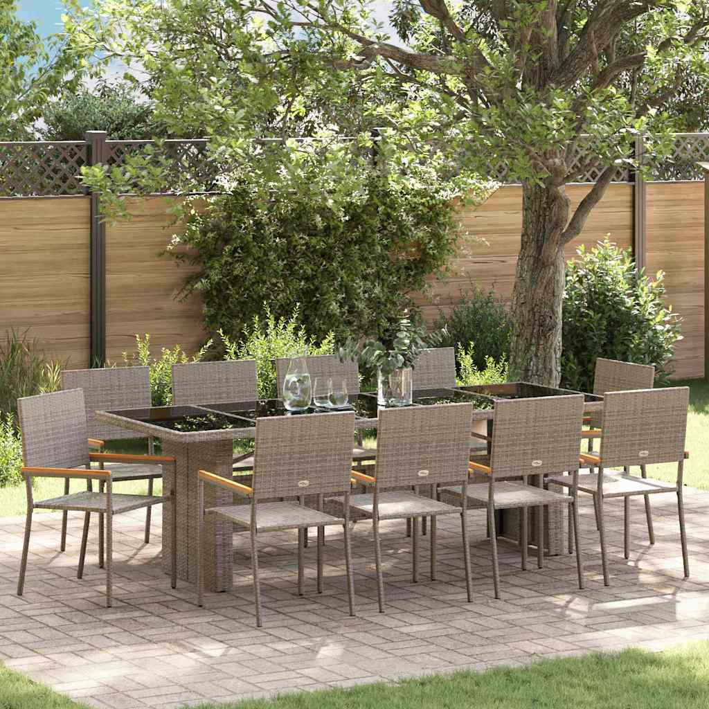 Set da Pranzo per Giardino 11 pcs Grigio Poly Rattan - homemem39