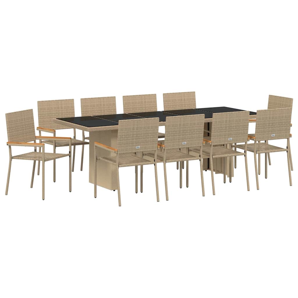 Set da Pranzo per Giardino 11 pcs Beige Poly Rattan - homemem39