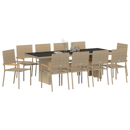 Set da Pranzo per Giardino 11 pcs Beige Poly Rattan - homemem39
