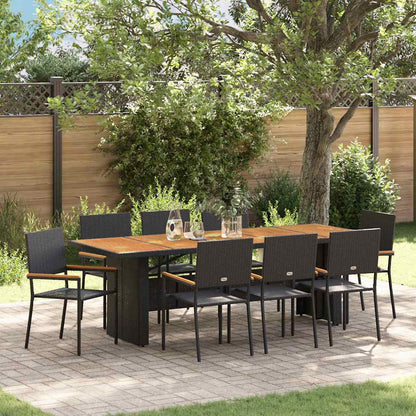 Set da Pranzo per Giardino 9 pcs Nero Poly Rattan - homemem39