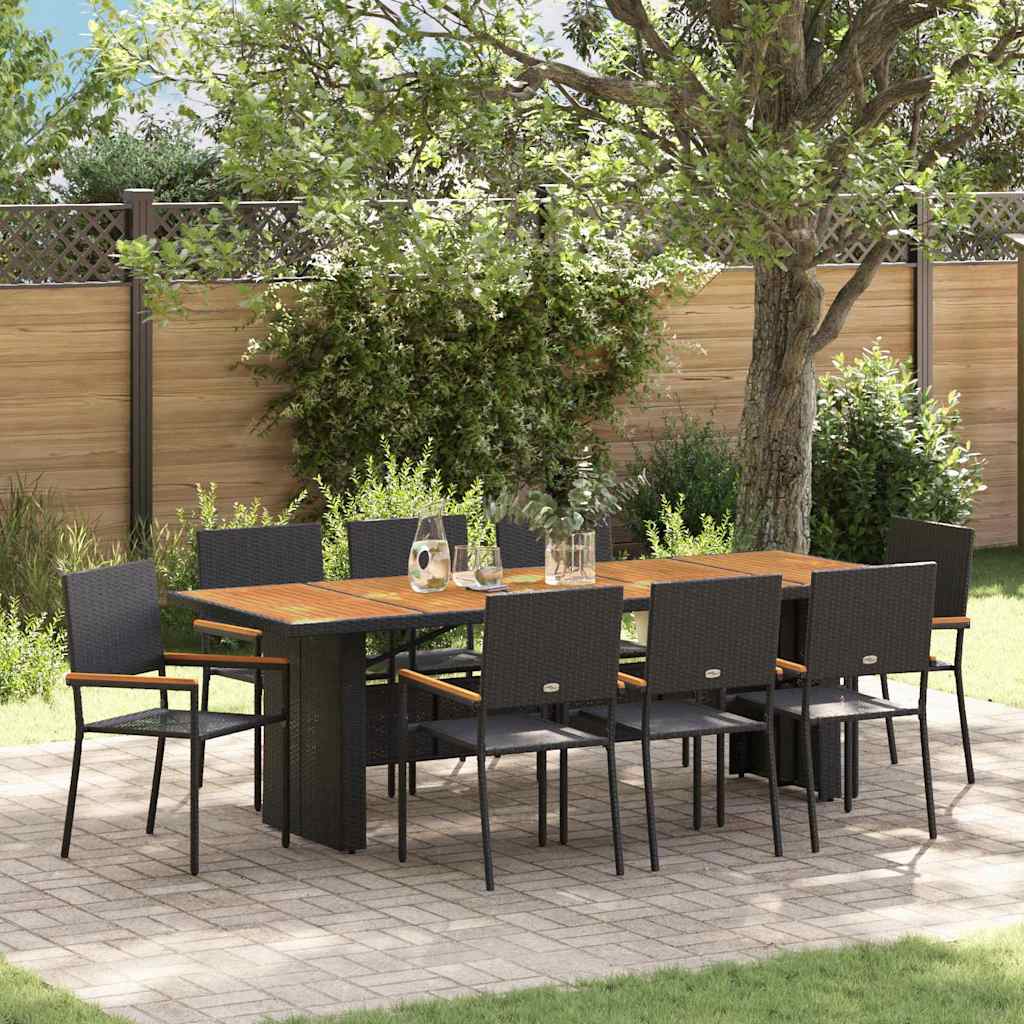 Set da Pranzo per Giardino 9 pcs Nero polyrattan
