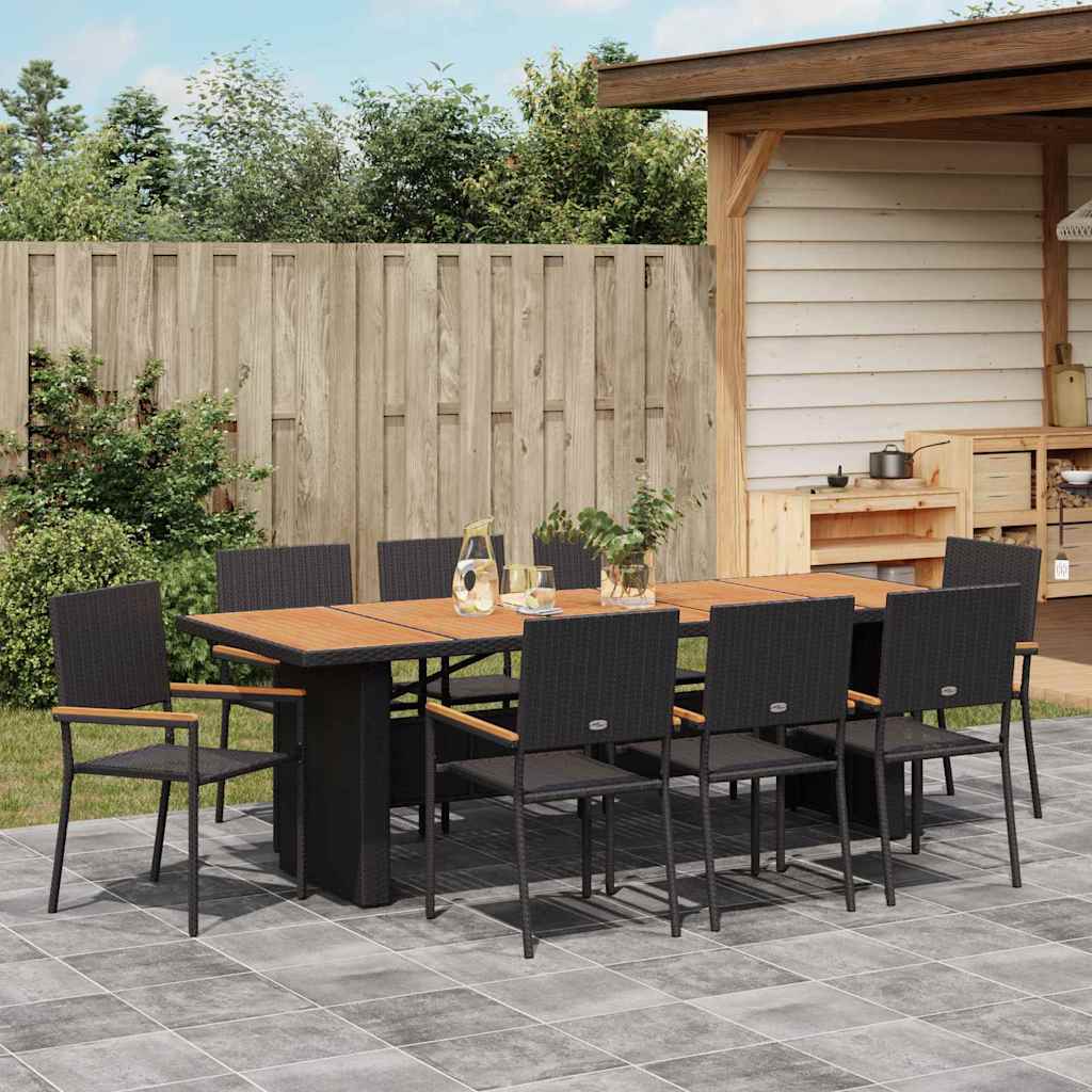 Set da Pranzo per Giardino 9 pcs Nero Poly Rattan - homemem39